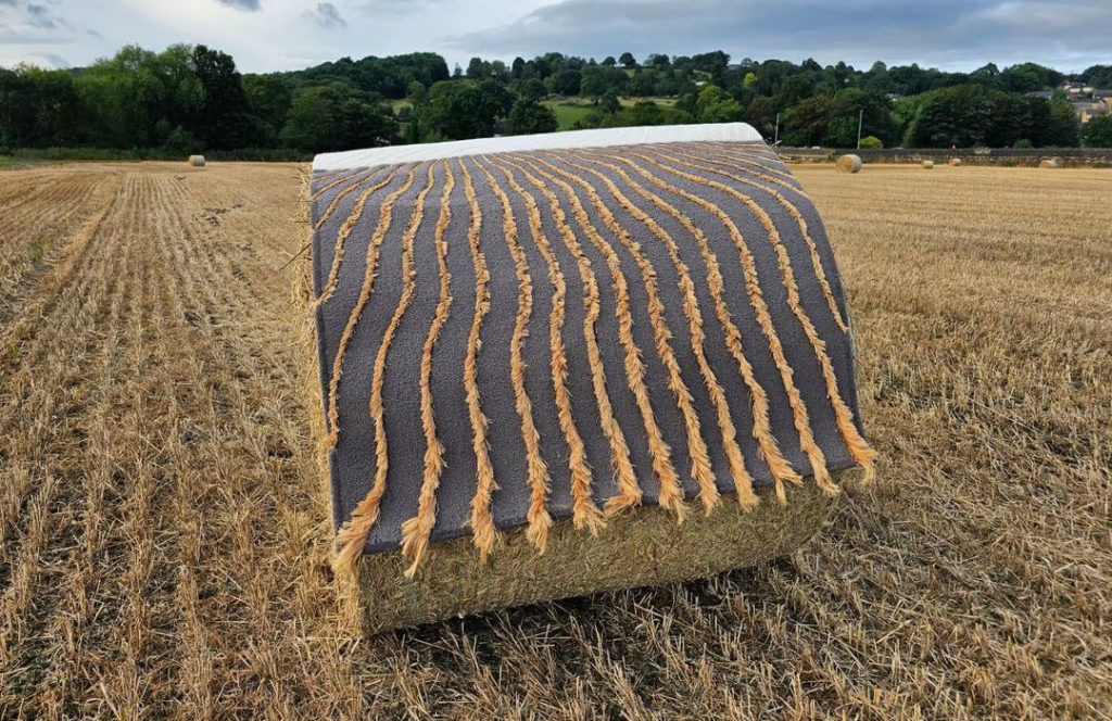 Hand Tufted Pure Wool Wall Hanging With Gold Linen Tufted Lines